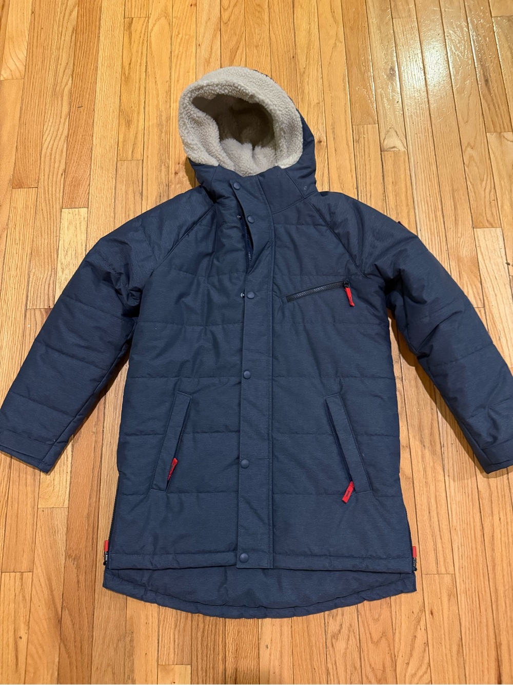 Kids Navy Puffer Parka with Sherpa Hood light new worn once!